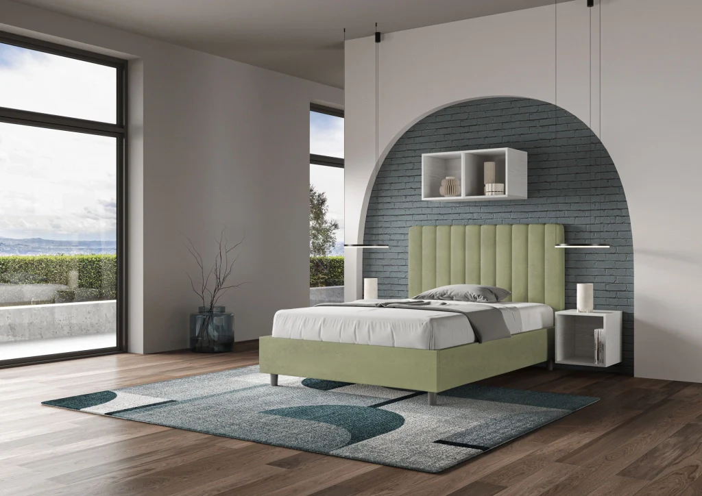 BS COM Letto una piazza e mezza con rete imbottito 120x190 microfibra tè verde - Image 4