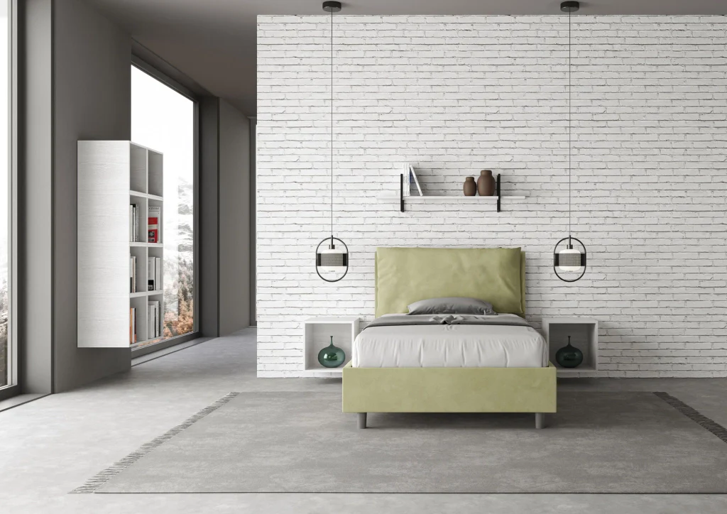 BS COM Letto una piazza e mezza con rete imbottito 120x190 microfibra tè verde - Image 4
