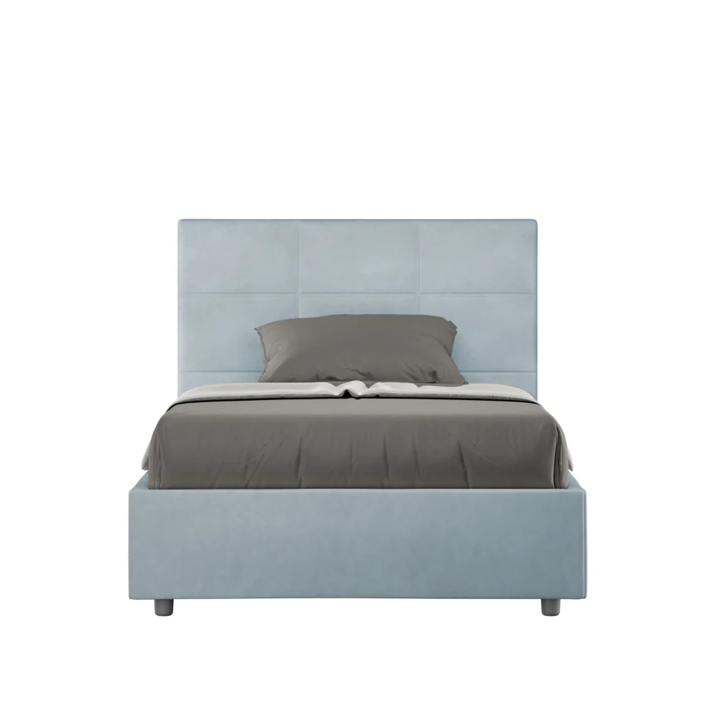 BS COM Letto una piazza e mezza con rete imbottito 120x200 microfibra azzurro