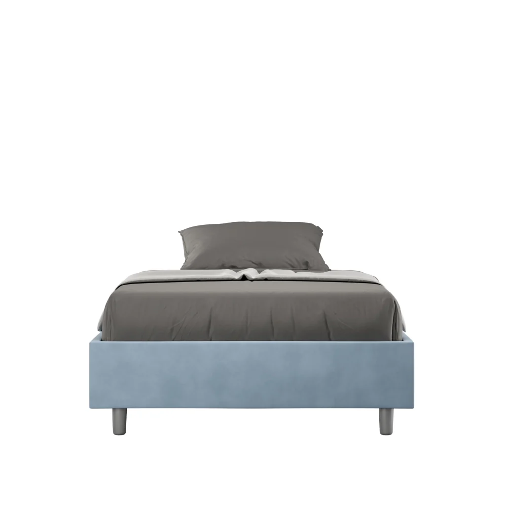 BS COM Letto una piazza e mezza con rete imbottito 120x200 microfibra azzurro