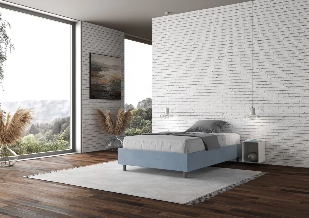 BS COM Letto una piazza e mezza con rete imbottito 120x200 microfibra azzurro - Image 2