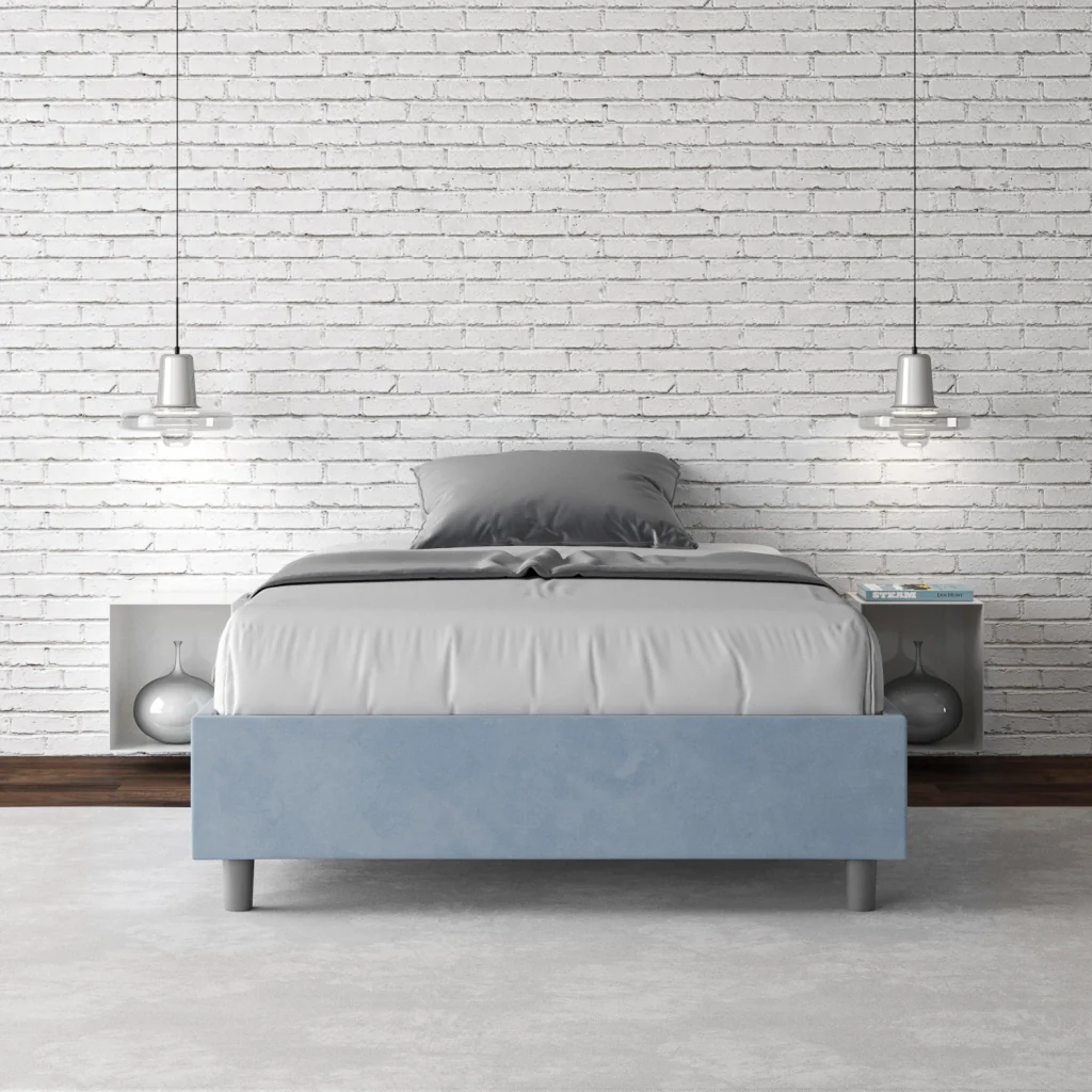 BS COM Letto una piazza e mezza con rete imbottito 120x200 microfibra azzurro - Image 3