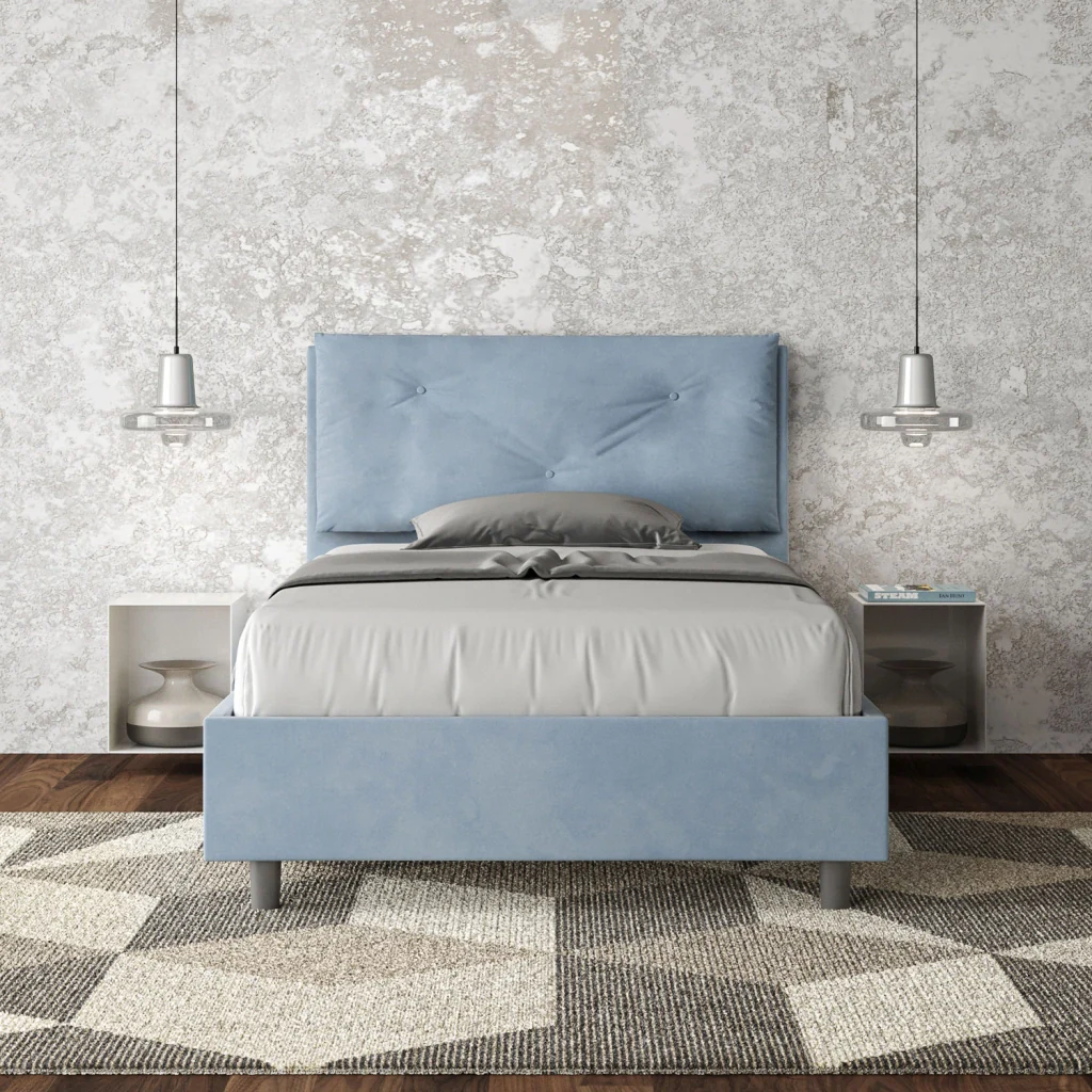 BS COM Letto una piazza e mezza con rete imbottito 120x200 microfibra azzurro - Image 3