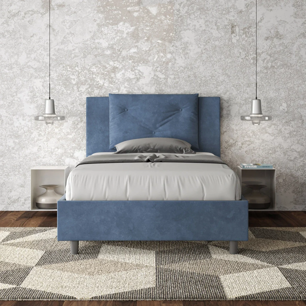 BS COM Letto una piazza e mezza con rete imbottito 120x200 microfibra blu - Image 2