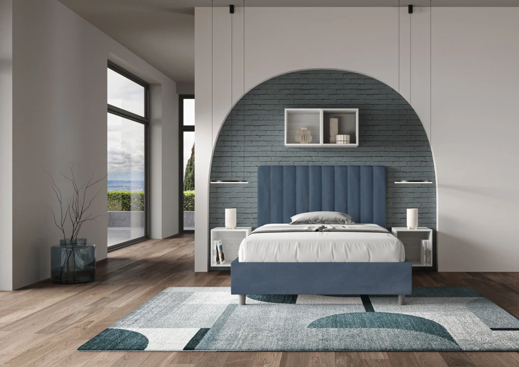 BS COM Letto una piazza e mezza con rete imbottito 120x200 microfibra blu - Image 4