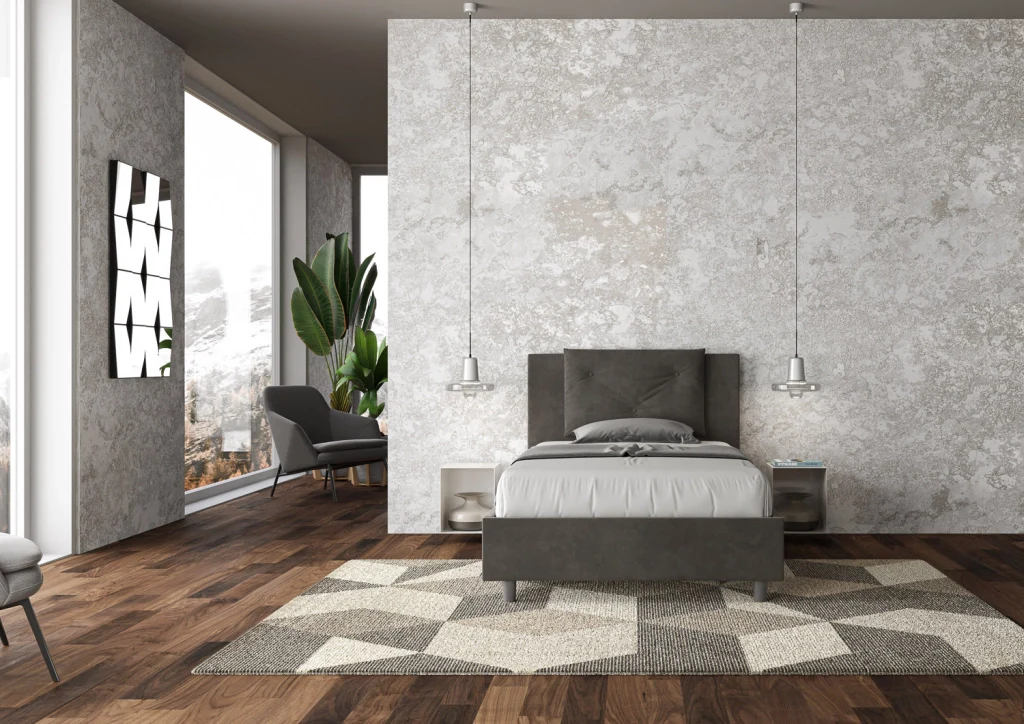 BS COM Letto una piazza e mezza con rete imbottito 120x200 microfibra grigio - Image 3