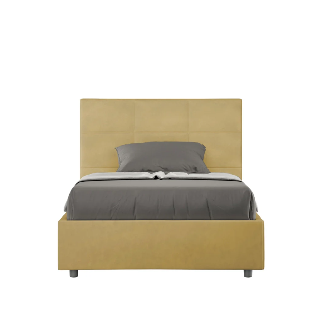 BS COM Letto una piazza e mezza con rete imbottito 120x200 microfibra ocra
