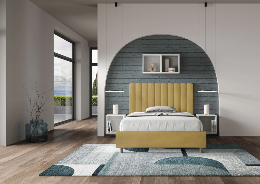 BS COM Letto una piazza e mezza con rete imbottito 120x200 microfibra ocra - Image 4