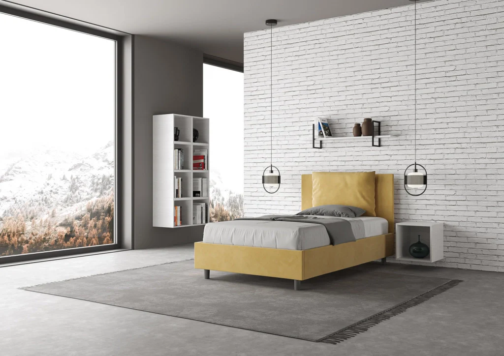 BS COM Letto una piazza e mezza con rete imbottito 120x200 microfibra ocra - Image 4