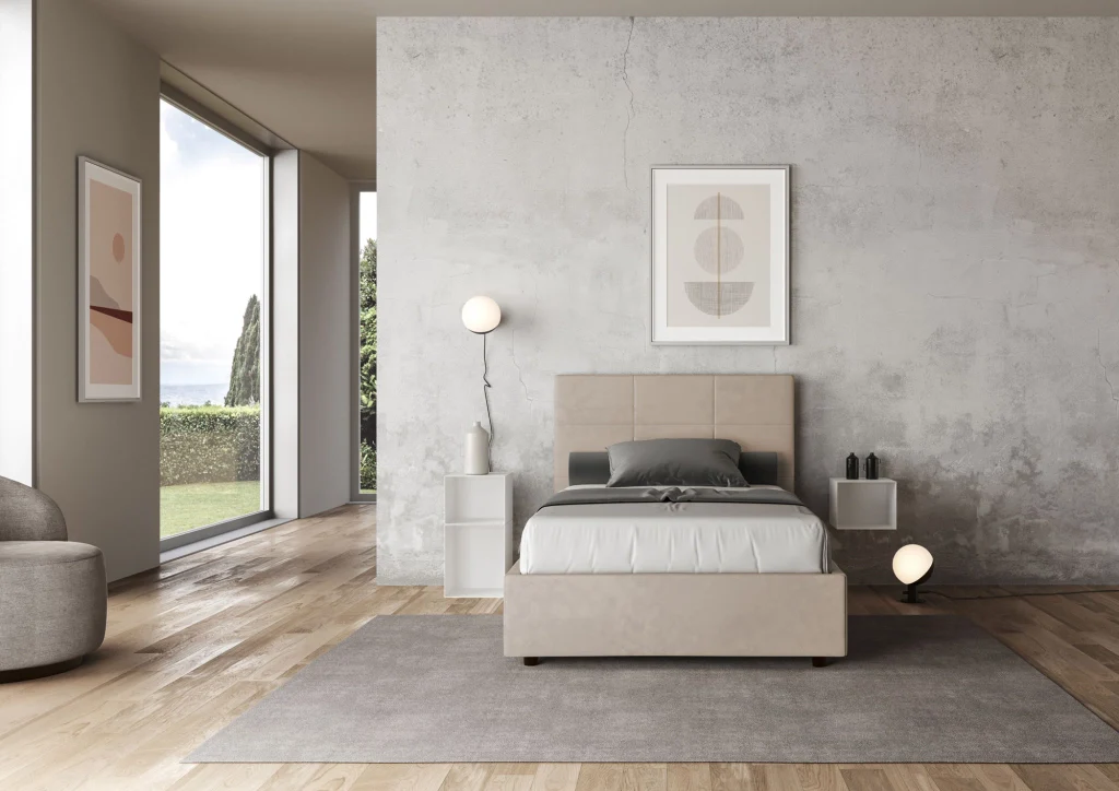 BS COM Letto una piazza e mezza con rete imbottito 120x200 microfibra sabbia - Image 4