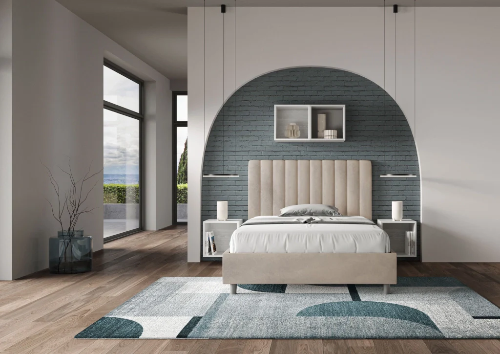 BS COM Letto una piazza e mezza con rete imbottito 120x200 microfibra sabbia - Image 3