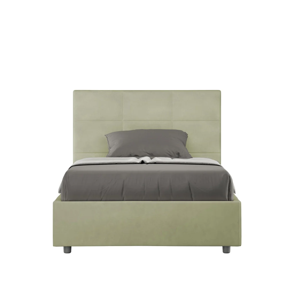 BS COM Letto una piazza e mezza con rete imbottito 120x200 microfibra tè verde