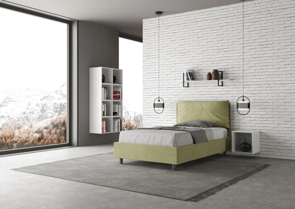 BS COM Letto una piazza e mezza con rete imbottito 120x200 microfibra tè verde - Image 4