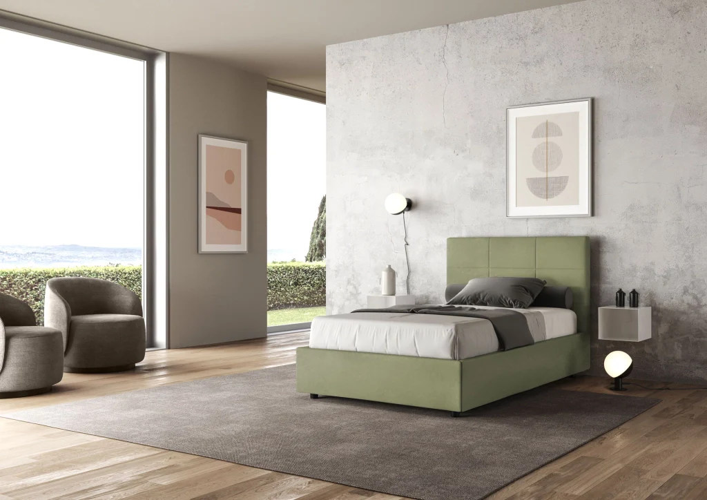 BS COM Letto una piazza e mezza con rete imbottito 120x200 microfibra tè verde - Image 4