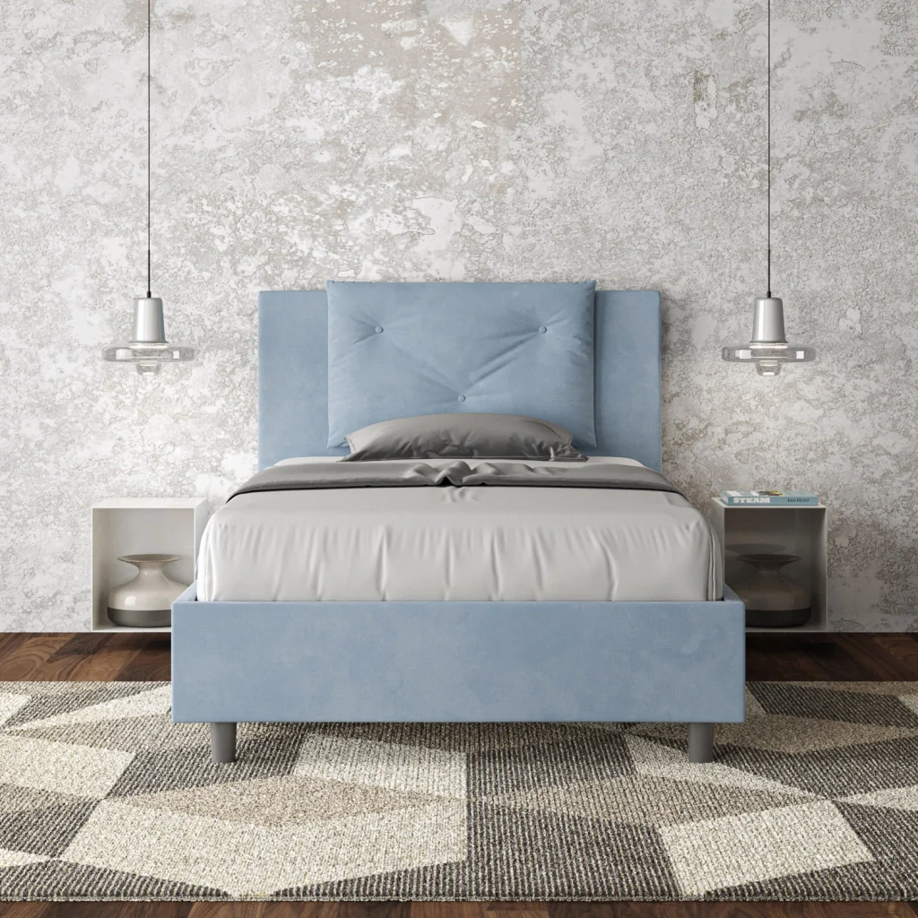 BS COM Letto una piazza e mezza con rete imbottito 120x210 microfibra azzurro - Image 2