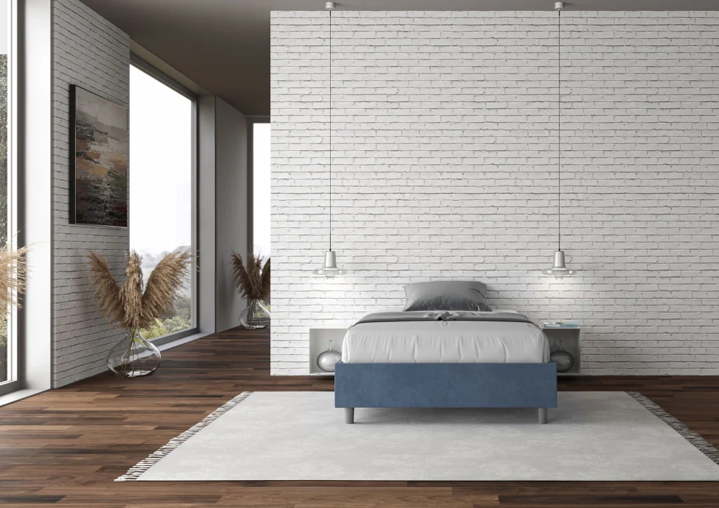 BS COM Letto una piazza e mezza con rete imbottito 120x210 microfibra blu - Image 3