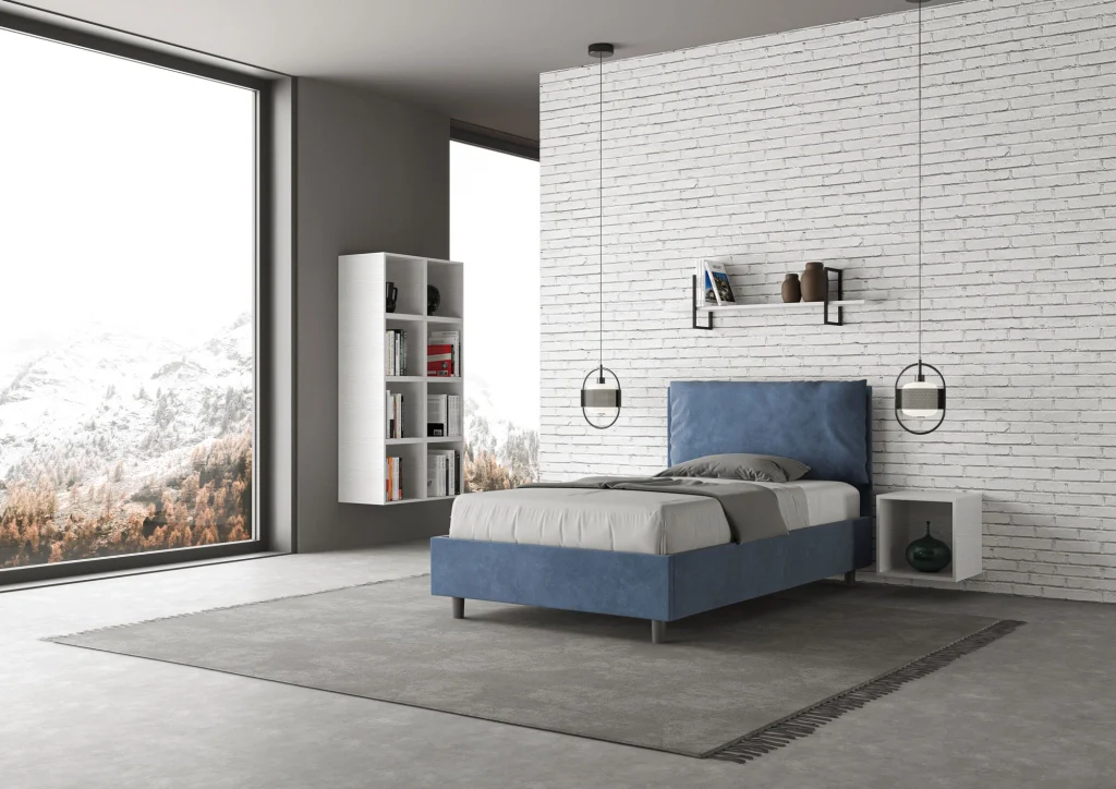 BS COM Letto una piazza e mezza con rete imbottito 120x210 microfibra blu - Image 2