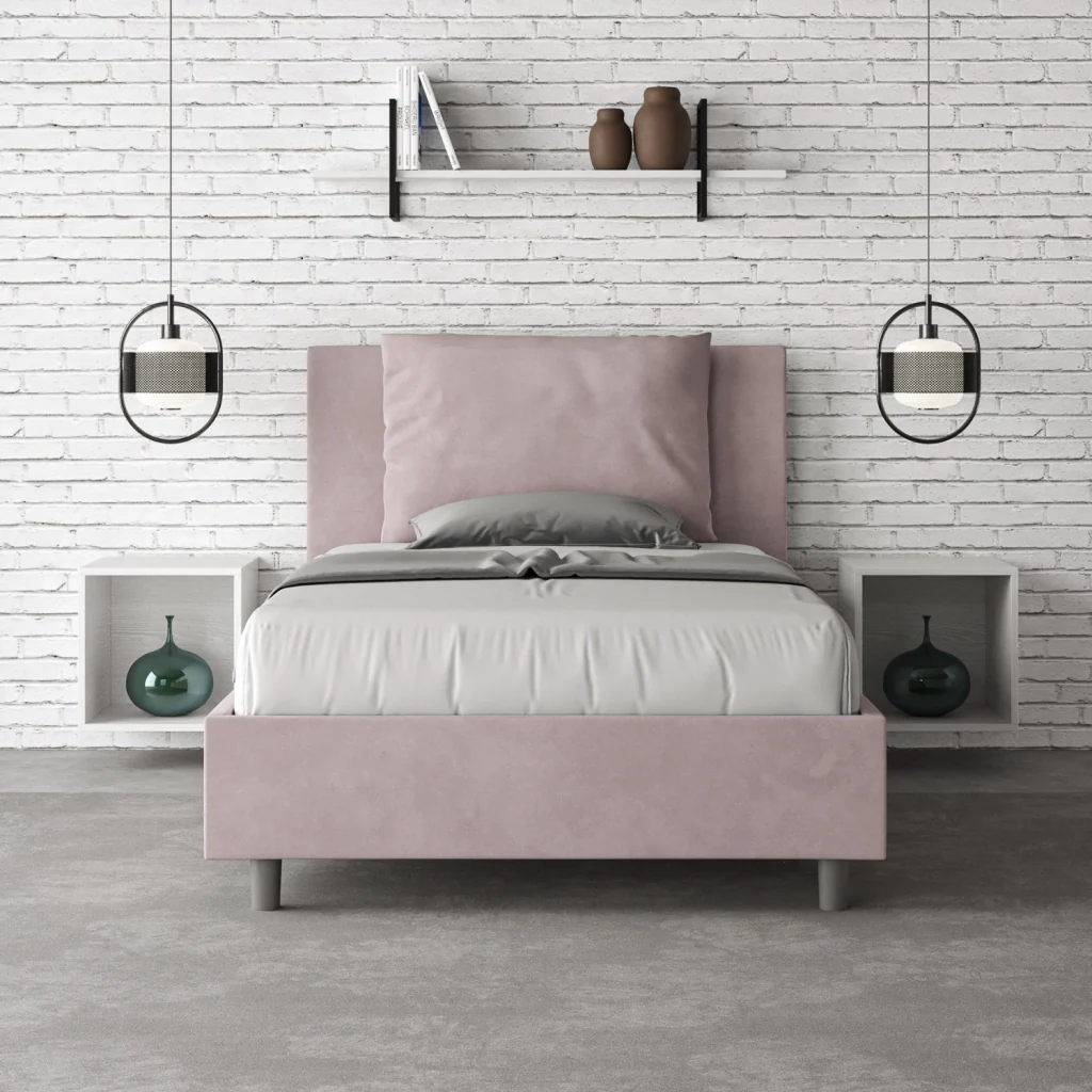 BS COM Letto una piazza e mezza con rete imbottito 120x210 microfibra glicine - Image 3