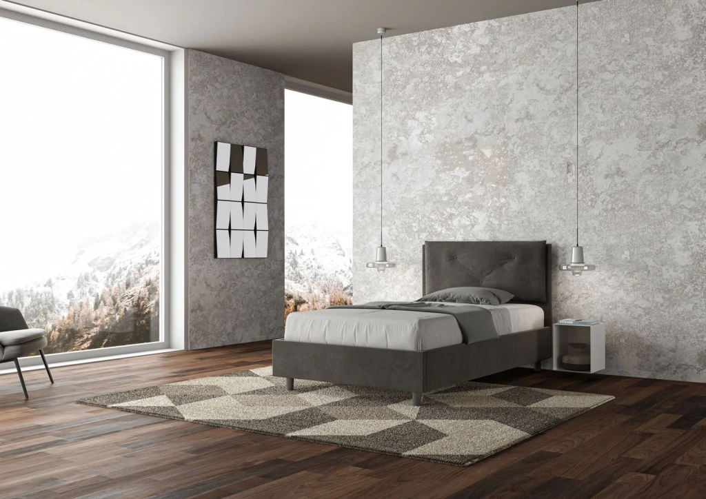 BS COM Letto una piazza e mezza con rete imbottito 120x210 microfibra grigio - Image 4