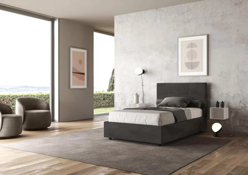 BS COM Letto una piazza e mezza con rete imbottito 120x210 microfibra grigio - Image 2