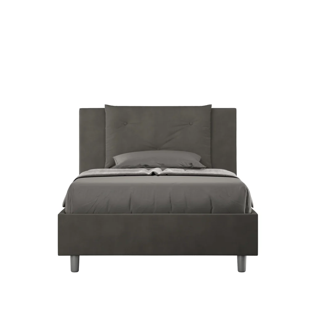 BS COM Letto una piazza e mezza con rete imbottito 120x210 microfibra grigio