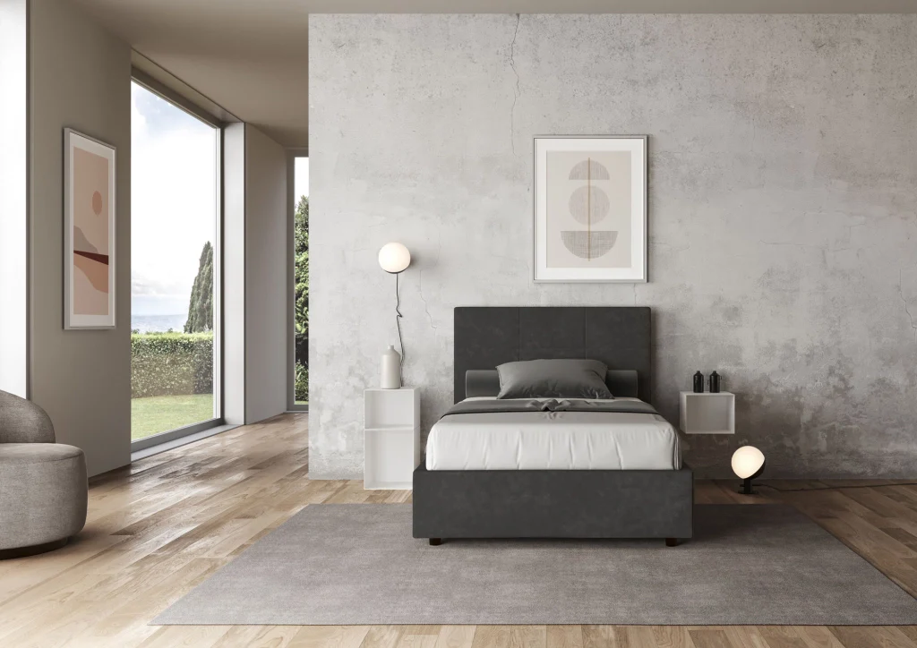BS COM Letto una piazza e mezza con rete imbottito 120x210 microfibra grigio - Image 3
