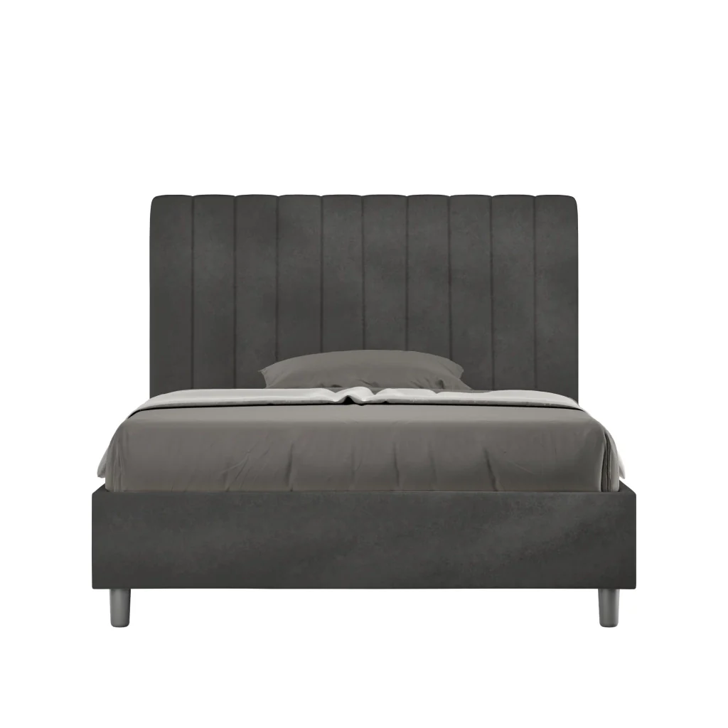 BS COM Letto una piazza e mezza con rete imbottito 120x210 microfibra grigio