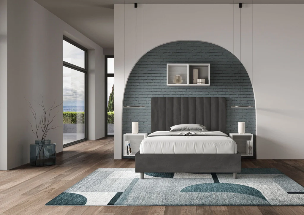 BS COM Letto una piazza e mezza con rete imbottito 120x210 microfibra grigio - Image 3