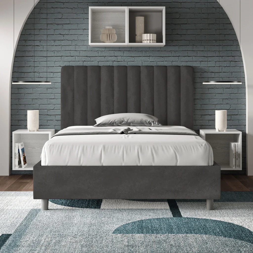 BS COM Letto una piazza e mezza con rete imbottito 120x210 microfibra grigio - Image 4