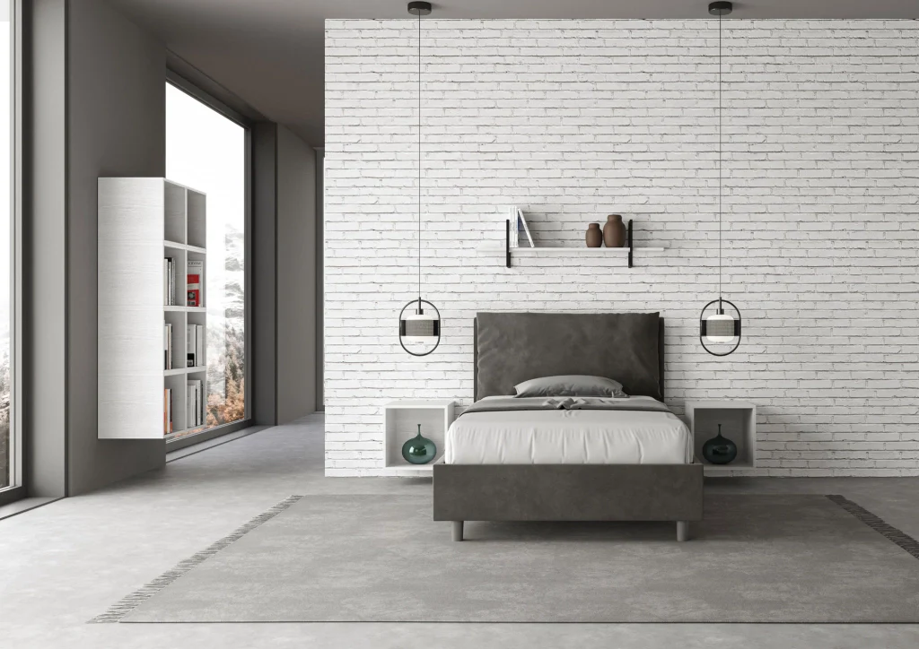 BS COM Letto una piazza e mezza con rete imbottito 120x210 microfibra grigio - Image 4