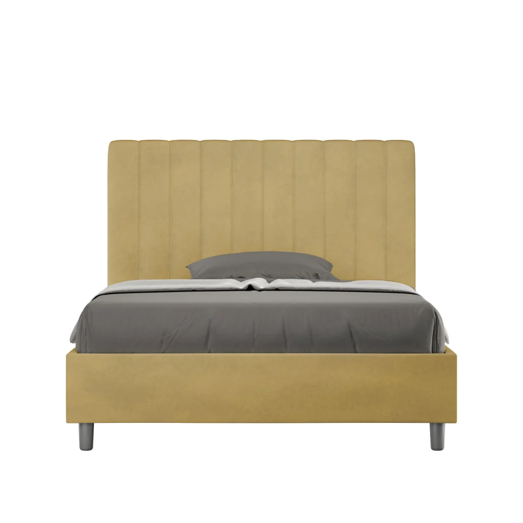 BS COM Letto una piazza e mezza con rete imbottito 120x210 microfibra ocra