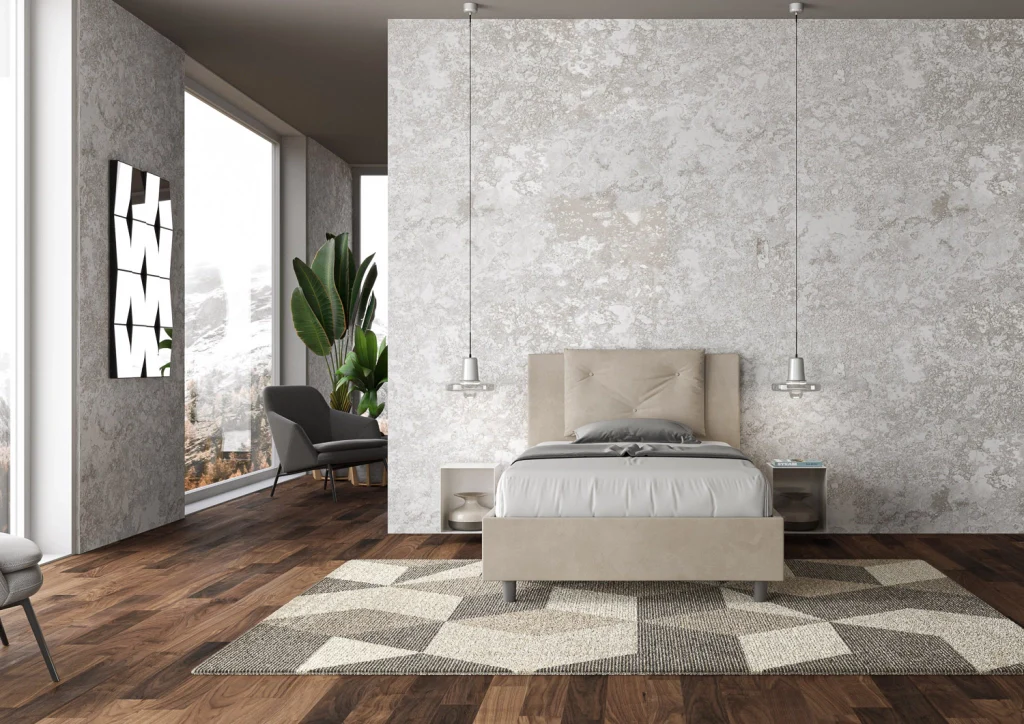 BS COM Letto una piazza e mezza con rete imbottito 120x210 microfibra sabbia - Image 4
