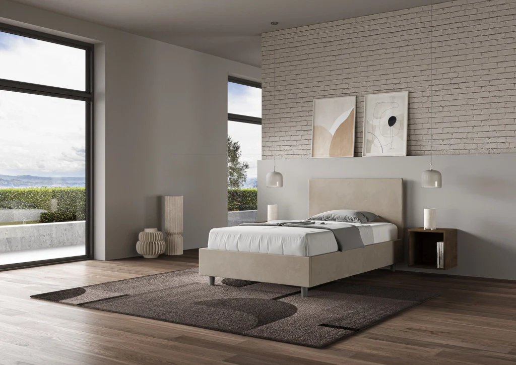 BS COM Letto una piazza e mezza con rete imbottito 120x210 microfibra sabbia - Image 4