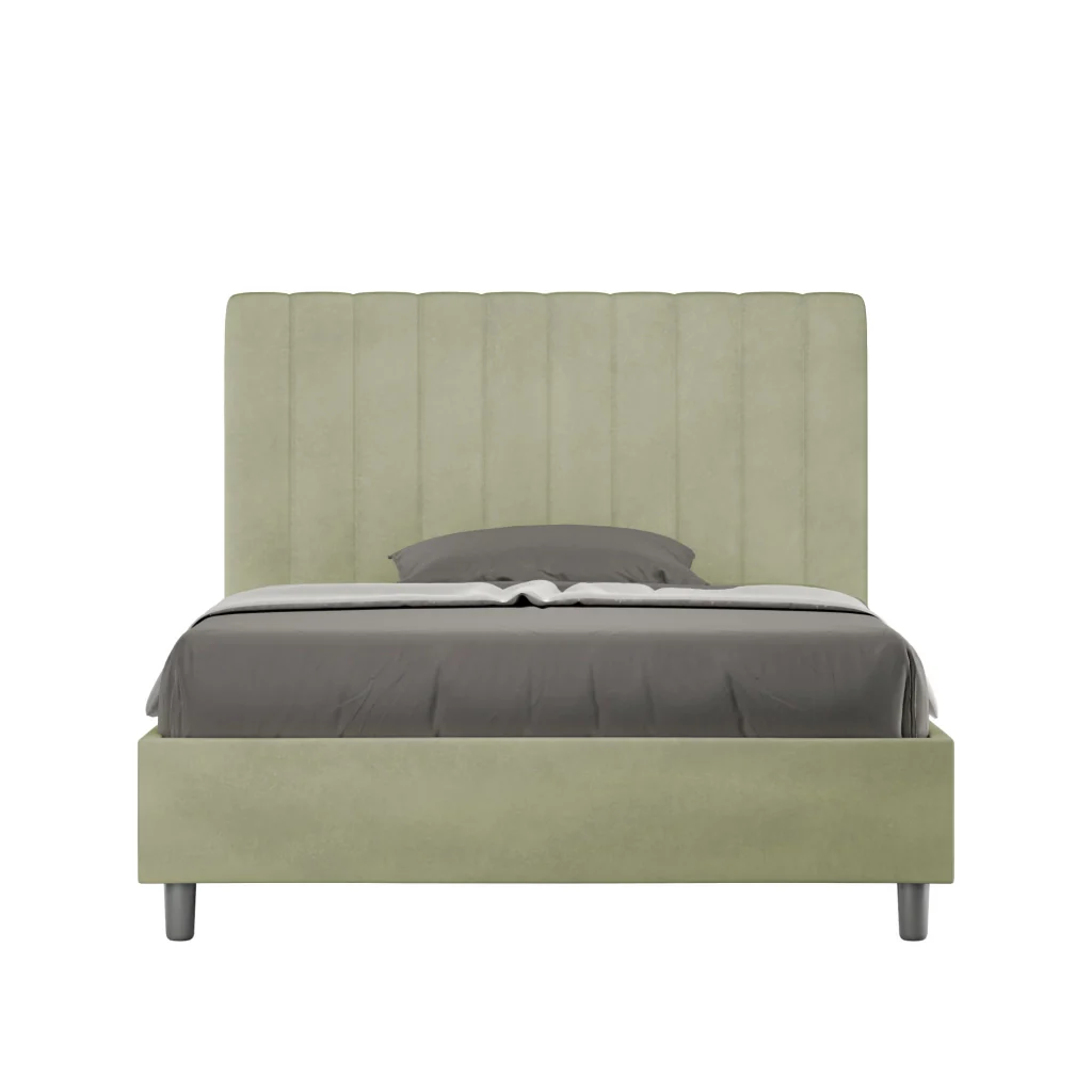 BS COM Letto una piazza e mezza con rete imbottito 120x210 microfibra tè verde