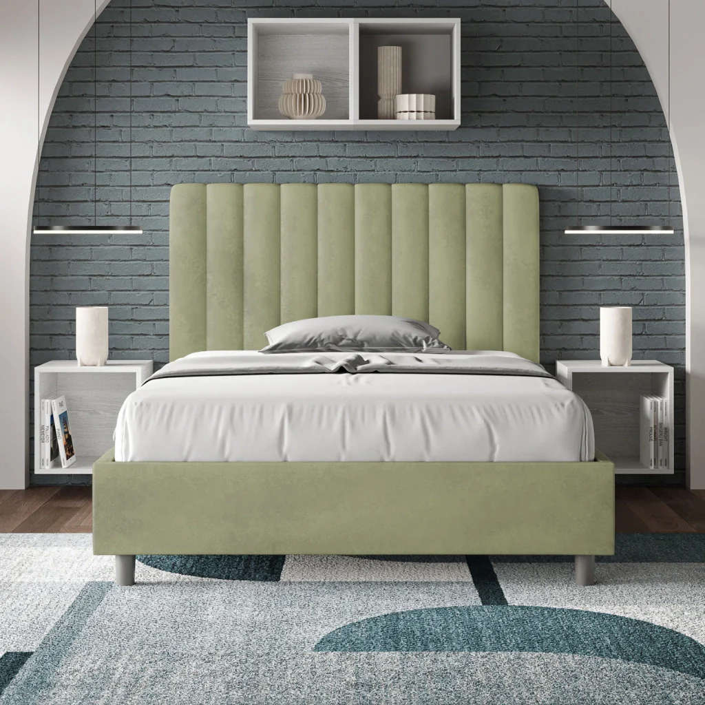 BS COM Letto una piazza e mezza con rete imbottito 120x210 microfibra tè verde - Image 3
