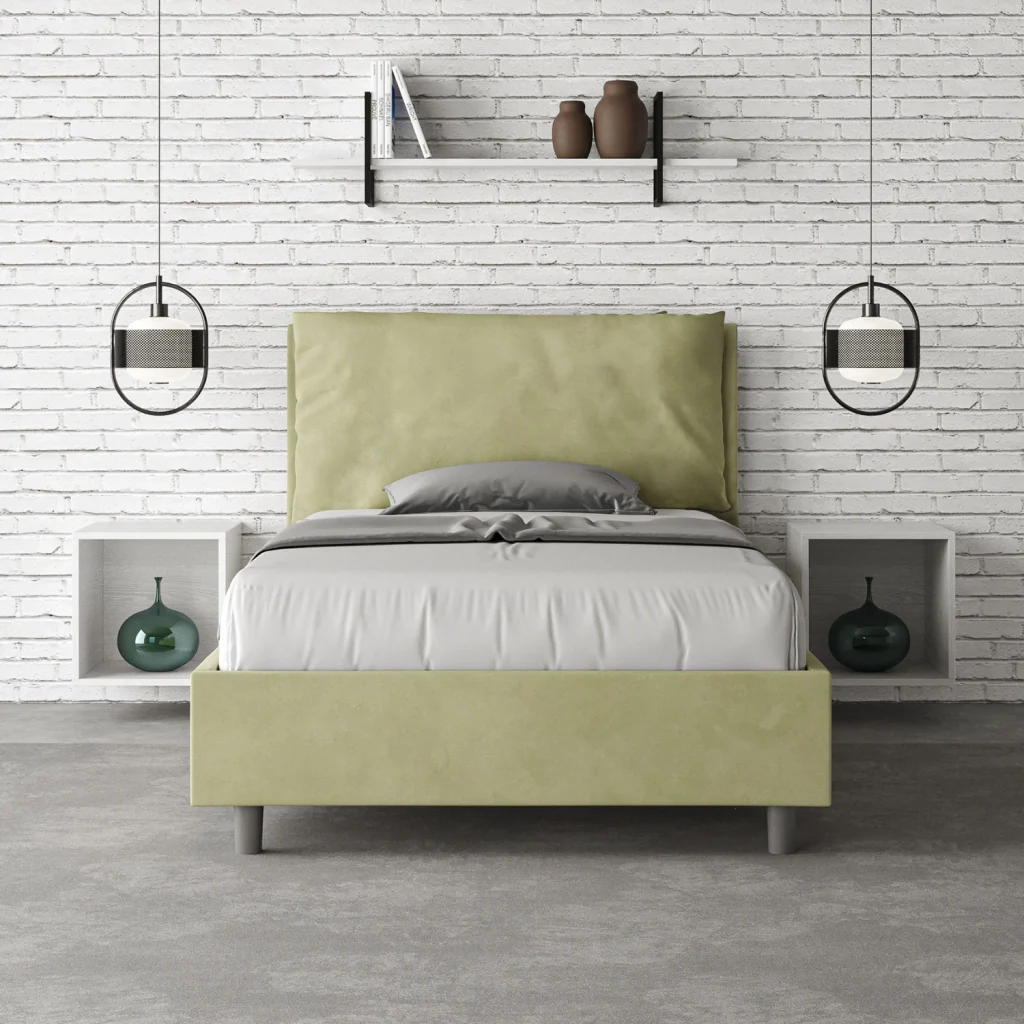 BS COM Letto una piazza e mezza con rete imbottito 120x210 microfibra tè verde - Image 3