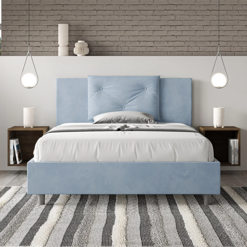 BS COM Letto una piazza e mezza con rete imbottito 130x190 microfibra azzurro - Image 2