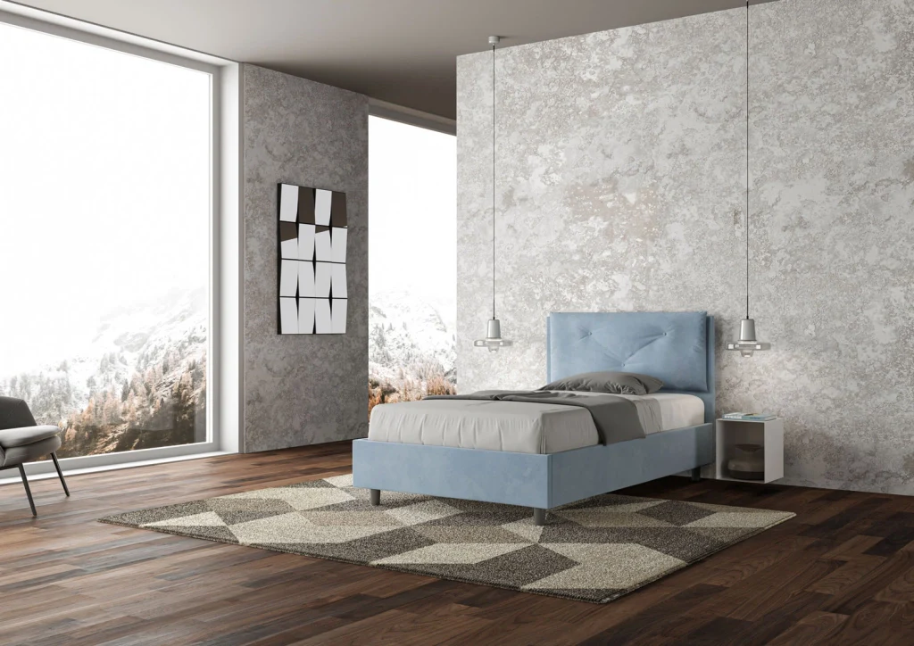 BS COM Letto una piazza e mezza con rete imbottito 130x190 microfibra azzurro Large - Image 4
