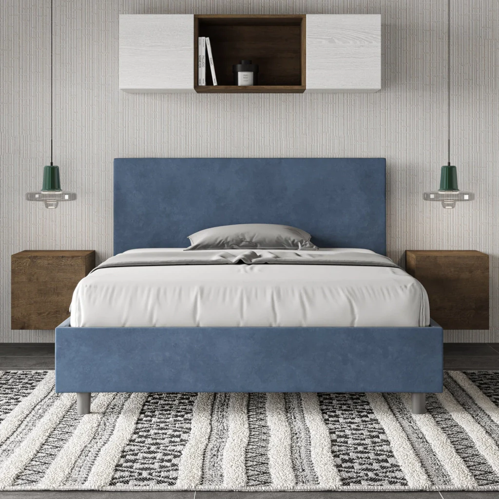 BS COM Letto una piazza e mezza con rete imbottito 130x190 microfibra blu - Image 2