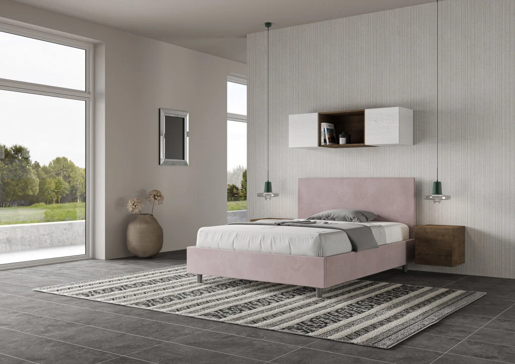 BS COM Letto una piazza e mezza con rete imbottito 130x190 microfibra glicine - Image 4