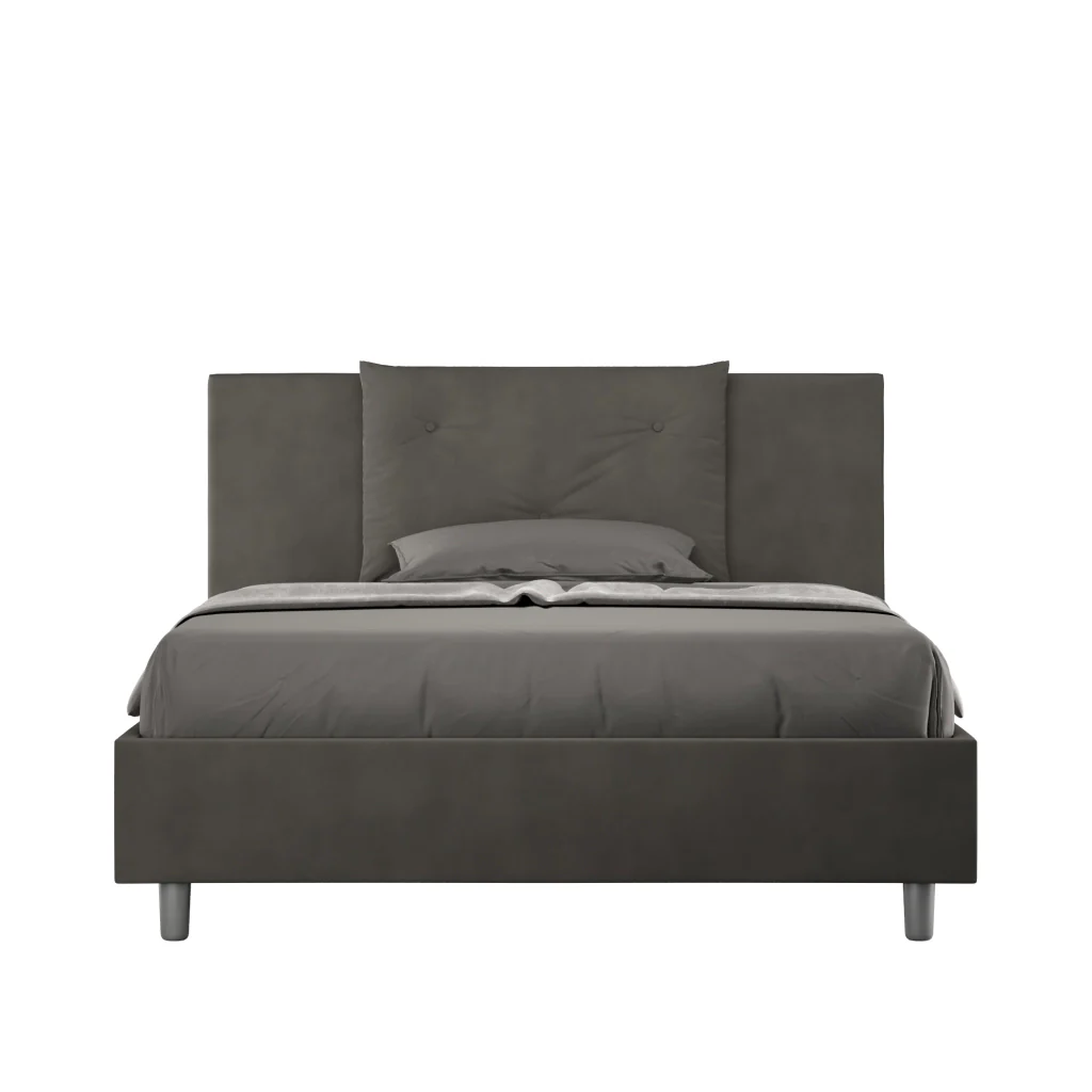BS COM Letto una piazza e mezza con rete imbottito 130x190 microfibra grigio