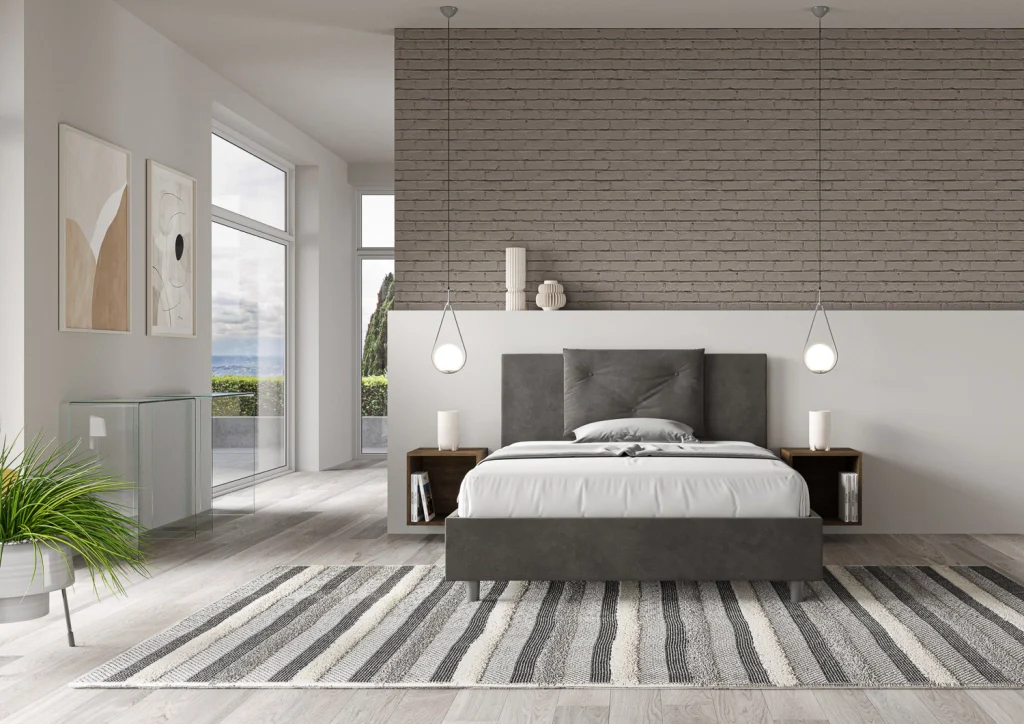 BS COM Letto una piazza e mezza con rete imbottito 130x190 microfibra grigio - Image 2