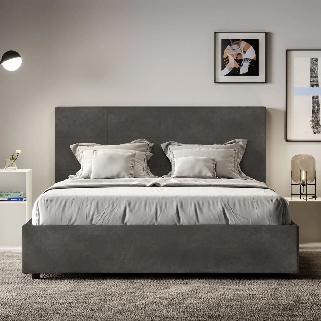 BS COM Letto una piazza e mezza con rete imbottito 130x190 microfibra grigio - Image 2