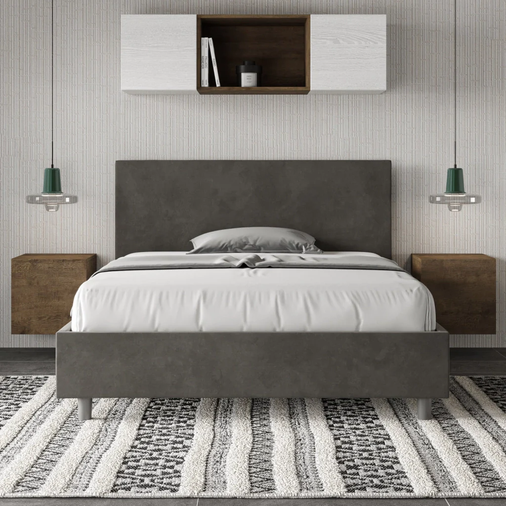 BS COM Letto una piazza e mezza con rete imbottito 130x190 microfibra grigio - Image 3