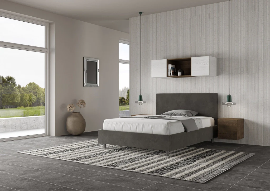 BS COM Letto una piazza e mezza con rete imbottito 130x190 microfibra grigio - Image 4
