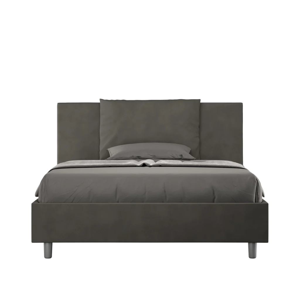 BS COM Letto una piazza e mezza con rete imbottito 130x190 microfibra grigio