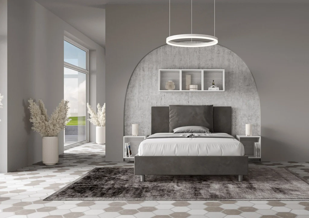 BS COM Letto una piazza e mezza con rete imbottito 130x190 microfibra grigio - Image 4
