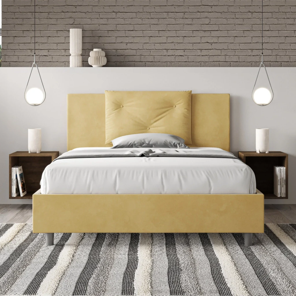 BS COM Letto una piazza e mezza con rete imbottito 130x190 microfibra ocra - Image 3