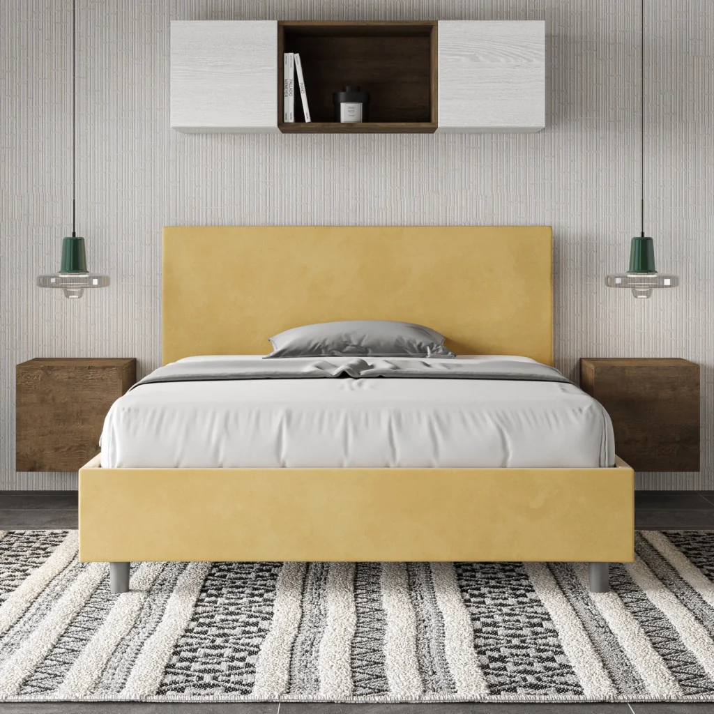 BS COM Letto una piazza e mezza con rete imbottito 130x190 microfibra ocra - Image 4