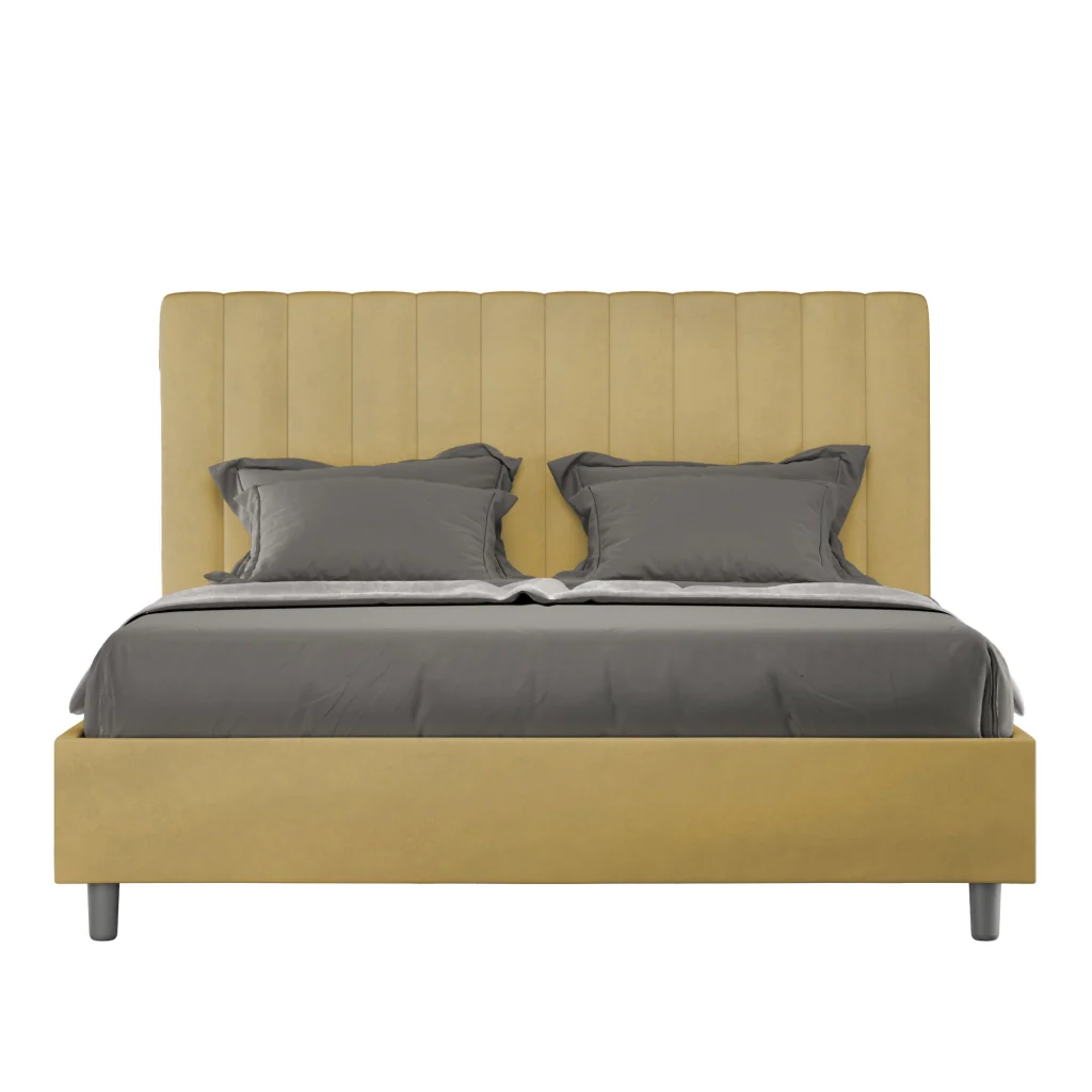 BS COM Letto una piazza e mezza con rete imbottito 130x190 microfibra ocra